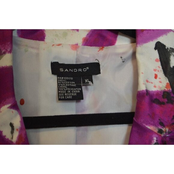 SANDRO Women's Abstract Blazer – Magenta & Black Paint-Splatter Print Size XL - Picture 4 of 4